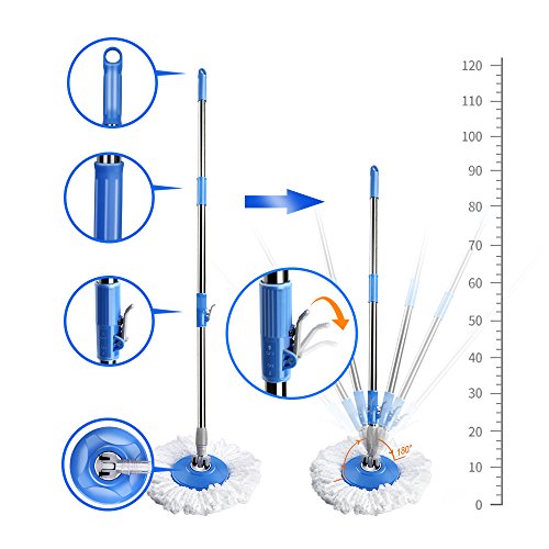Mop Bucket with Wringer Set, Stainless Steel Handle, 5 Microfiber Replacement Heads, 1 Floor Brush Mop Head W928752