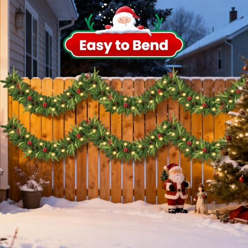 9ft Pre-Lit Artificial Christmas Garland with Pine Cones & Red Berries G44786