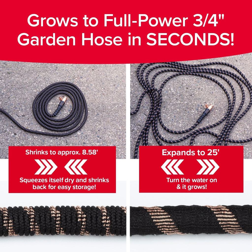 25 FT 3/4 in Expandable Garden Hose with Thumb Spray Nozzle X7365