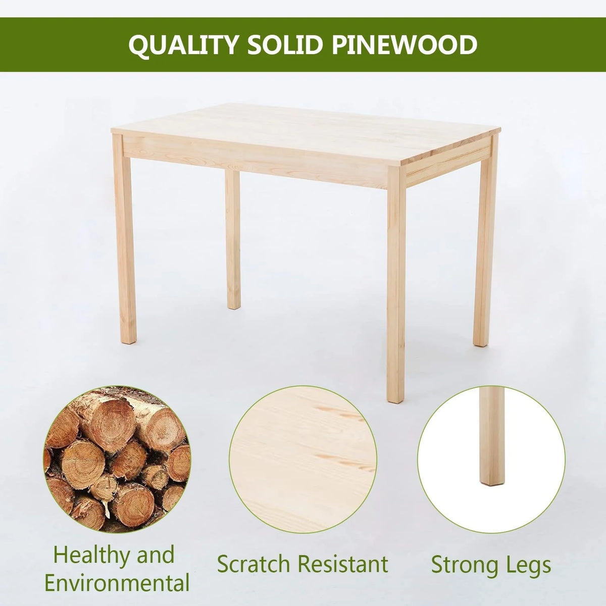 Pine Wood Dining Table Set with 4 Chairs I81847