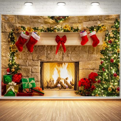 7x5ft Christmas Fireplace Theme Backdrop for Photography Y644360