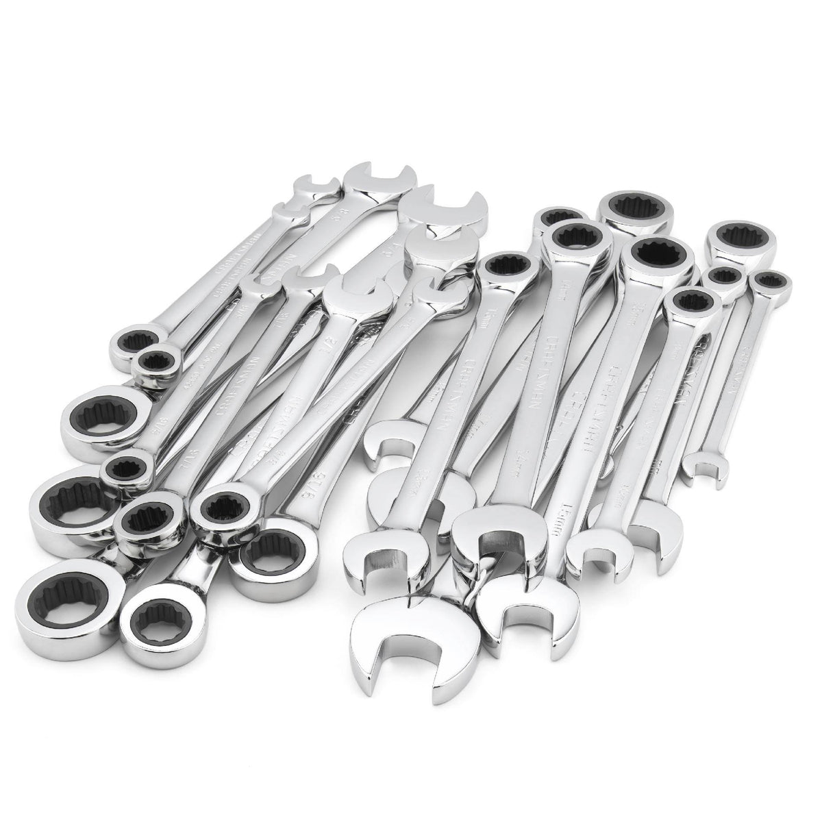 20 PC Combination Ratcheting Wrench Set Metric Standard SAE N32180