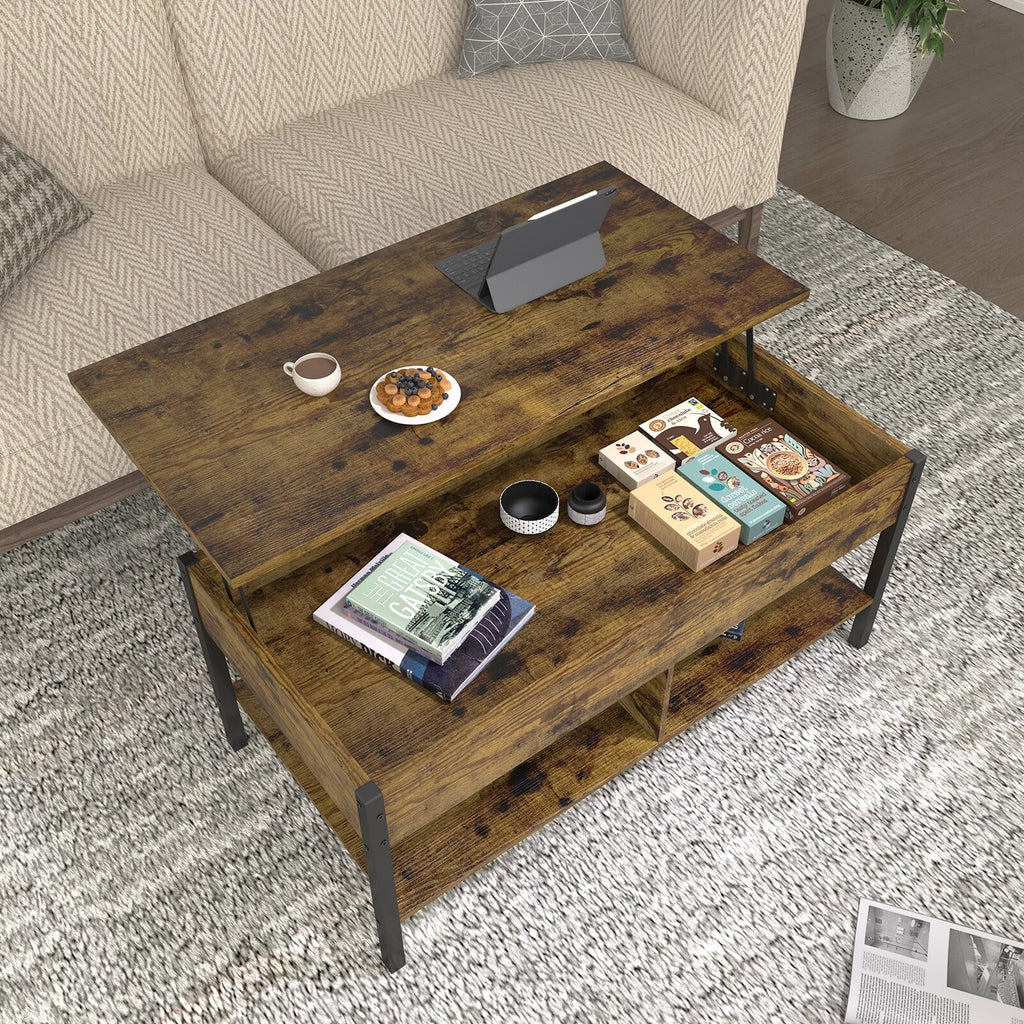 Brown Lift Top Coffee Table with Hidden Storage L40118