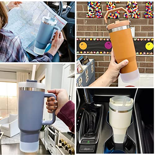 2Pcs Silicone Boot for Stanley 40 oz Quencher Tumbler & Stanley IceFlow 20oz 30oz, Protective Water Bottle Bottom Sleeve Cover (white) L7518