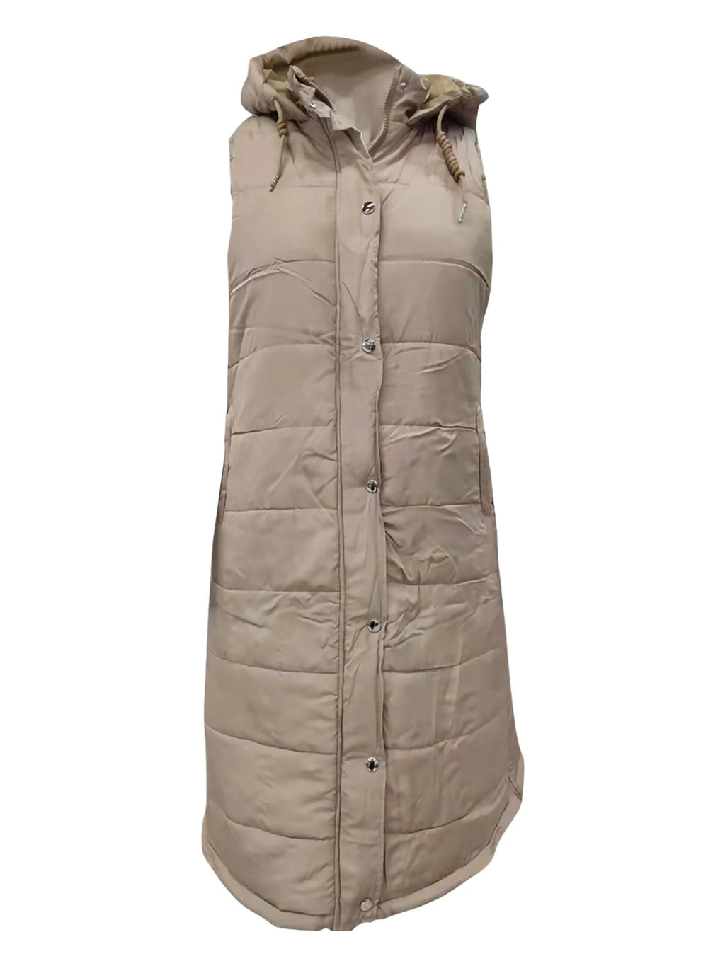 Women's Hooded Down Long Vest Padded Jacket with Pockets R443167