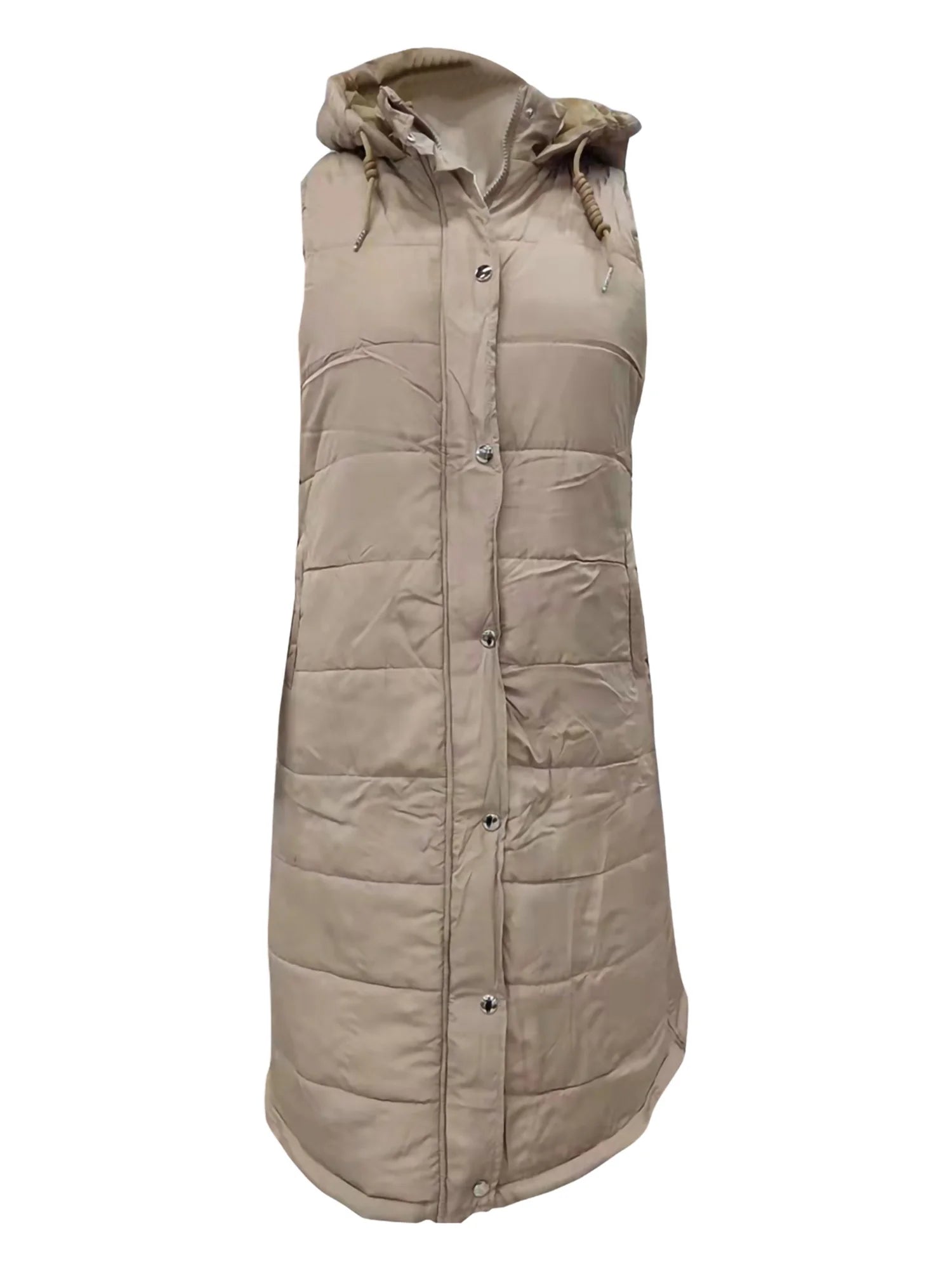 Women's Hooded Down Long Vest Padded Jacket with Pockets R443167