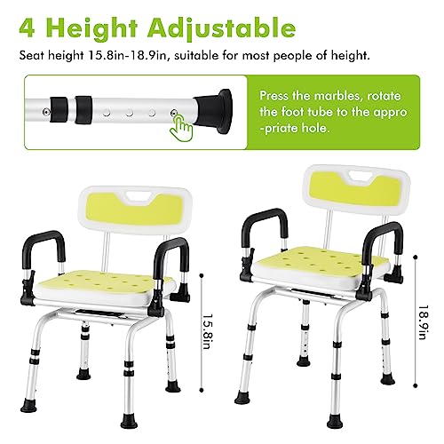 Swivel Shower Chair with Armrests and Back Padded Seat Adjustable Height J374850