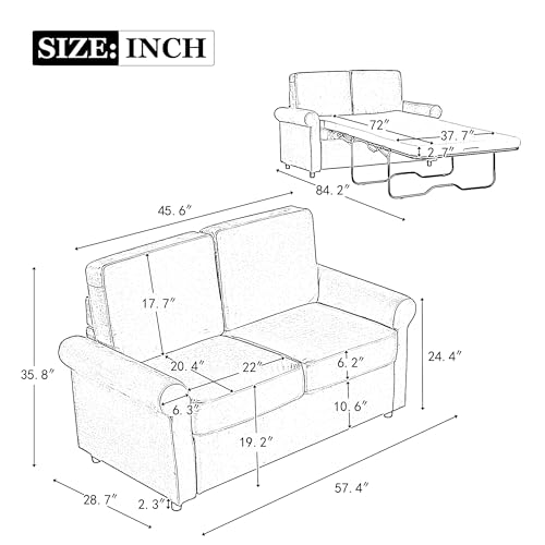 Gray Pull Out Sofa Bed with Twin Size Mattress Pad K622167