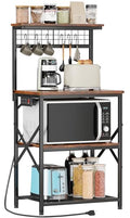 Rustic Brown 4 Tiers Kitchen Shelf Rack with Power Outlet O457685
