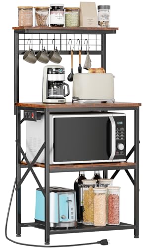 Rustic Brown 4 Tiers Kitchen Shelf Rack with Power Outlet O457685