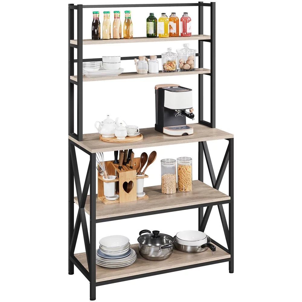5-Tier Industrial Wood Baker’s Rack Storage Shelf, Gray Y443