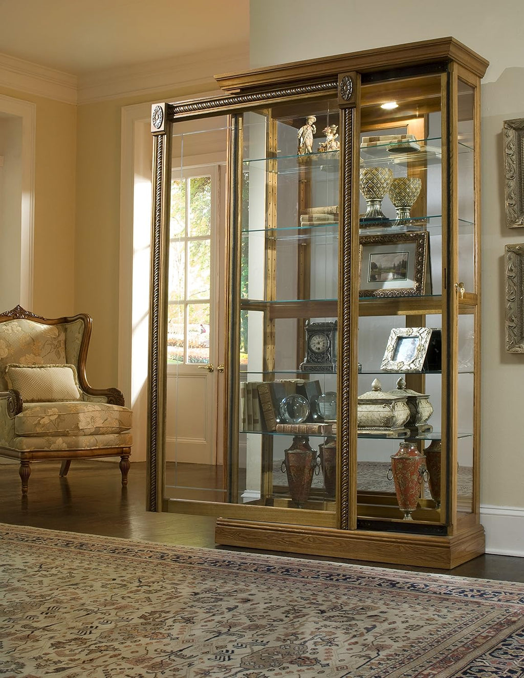 Medium Brown Two Way Sliding Door Curio Q22847