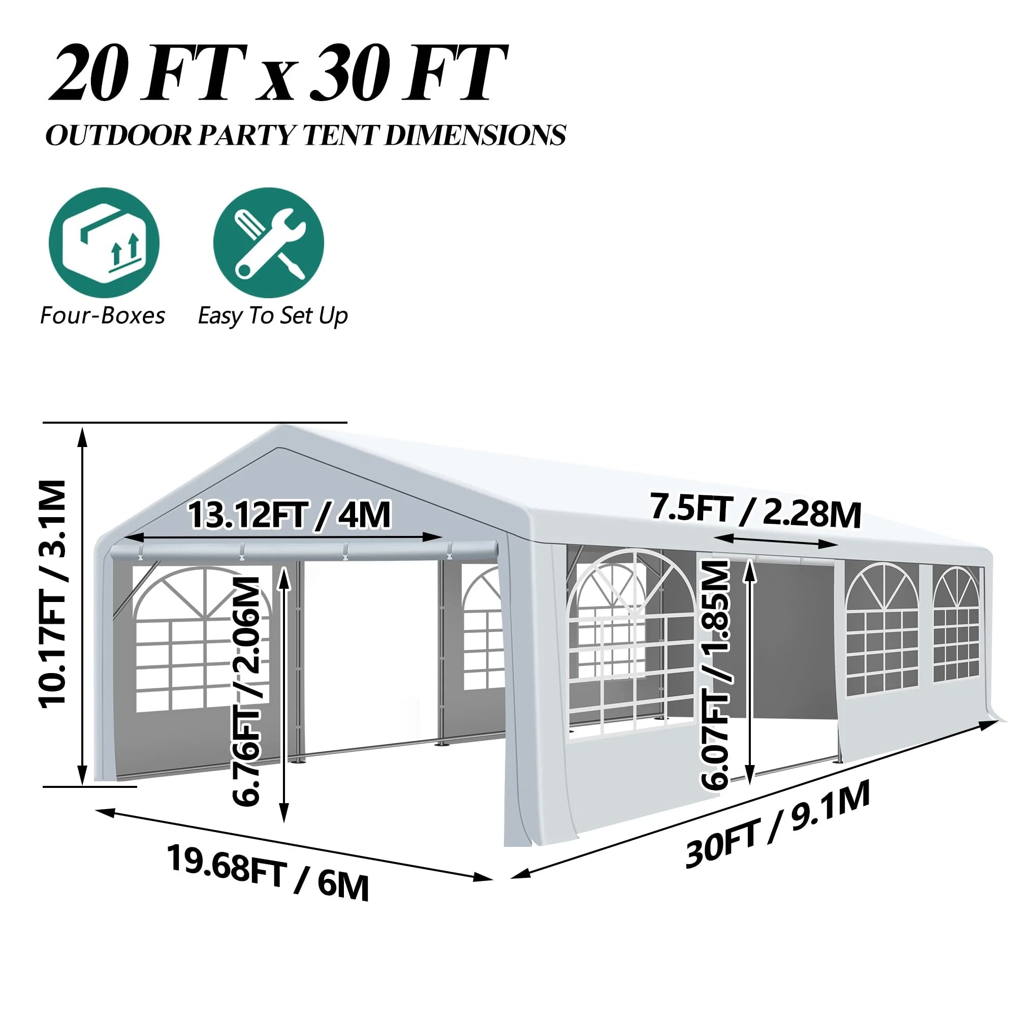 20x30FT Patio Tent with Windows, Heavy Duty Canopy Gazebo U601