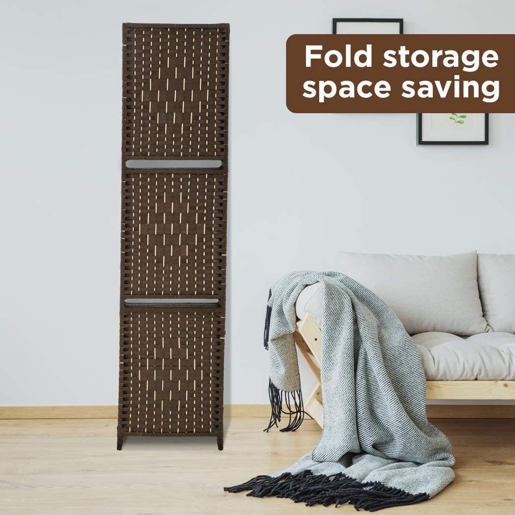 Brown 6 Panel Wooden Folding Room Divider with Shelves S412161