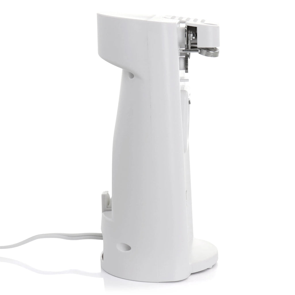 White Electric Can Opener with Knife Sharpener and Bottle Opener I6146