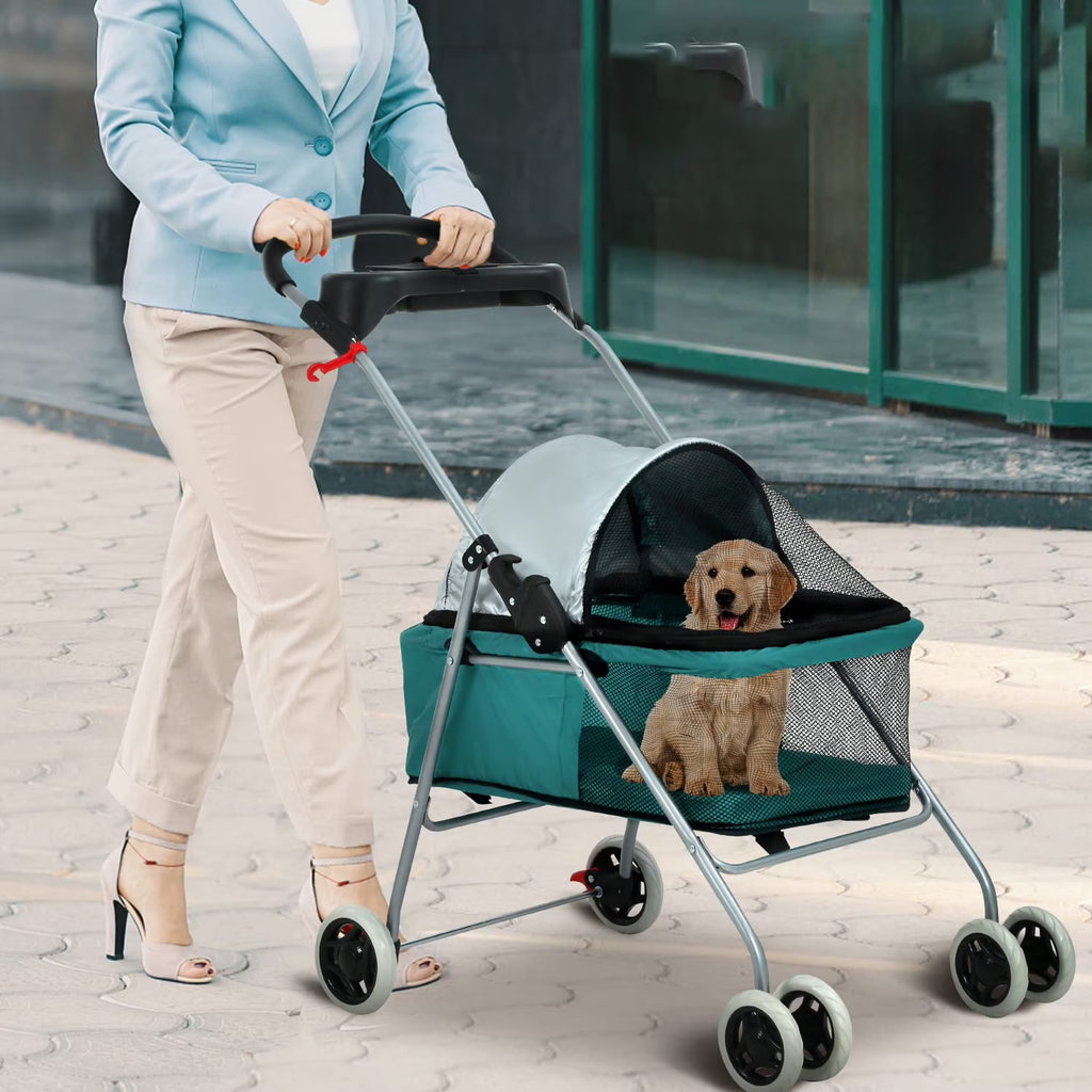 Teal Folding 4-Wheel Dog Stroller U8959