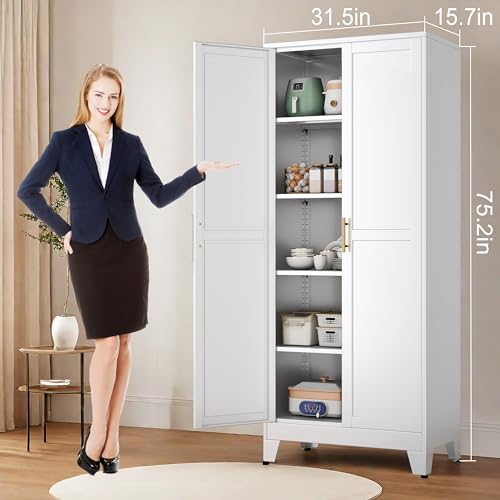 75.2”H Metal Pantry Storage Cabinet with Adjustable Shelves S717534