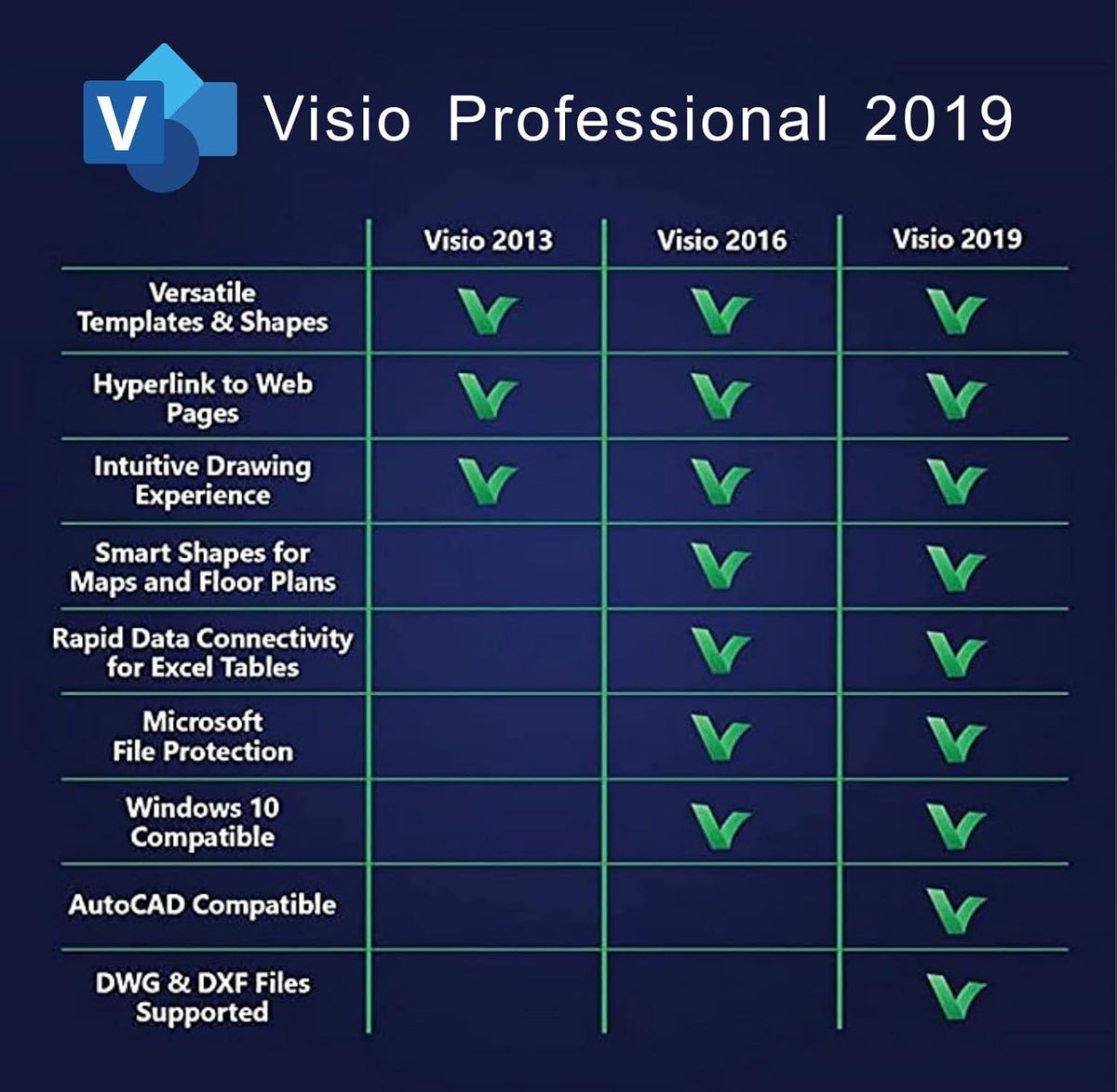 Visio 2019 Professional Lifetime License Key 32/64 bit PC one-time Purchase Key Card Office Pack of 2 F538