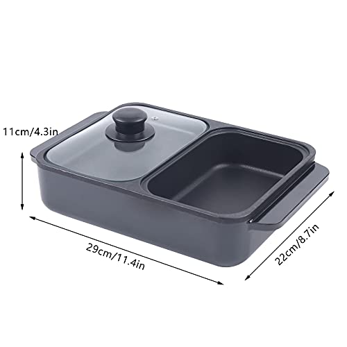 2 in 1 Portable Electric Non-Stick Hot Pot BBQ Grill Pan 110V 1200W Black Z142