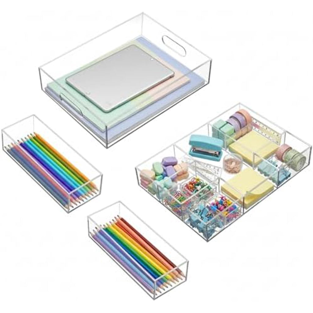 Clear Acrylic Desk Drawer Organizer Set 4 Pack Q559