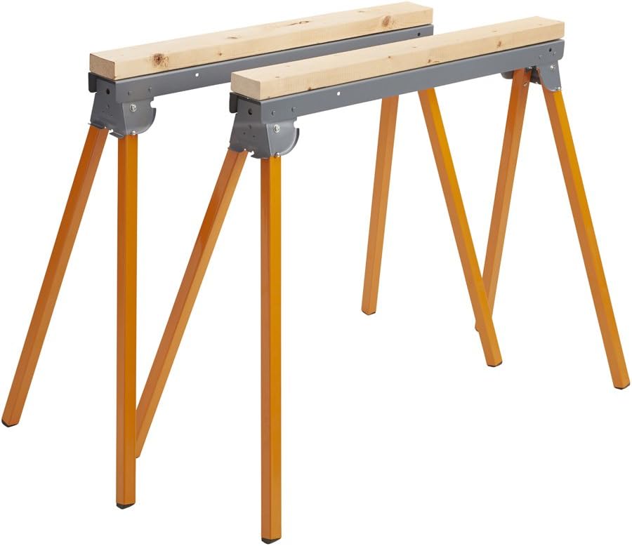 Orange Steel Folding Sawhorse Pair, 33-Inch Tall, 1000lb Capacity W96577