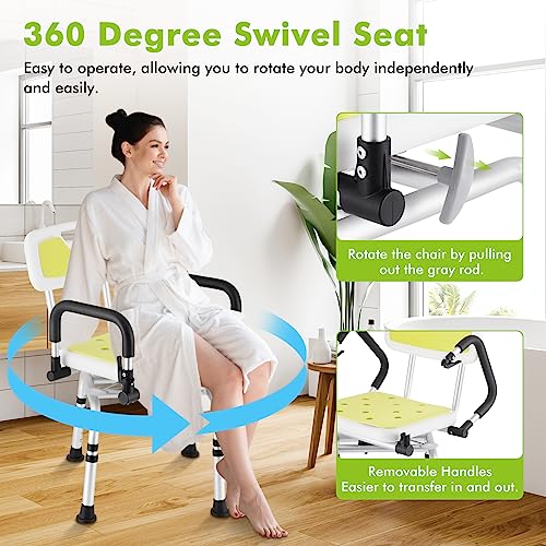 Swivel Shower Chair with Armrests and Back Padded Seat Adjustable Height J374850