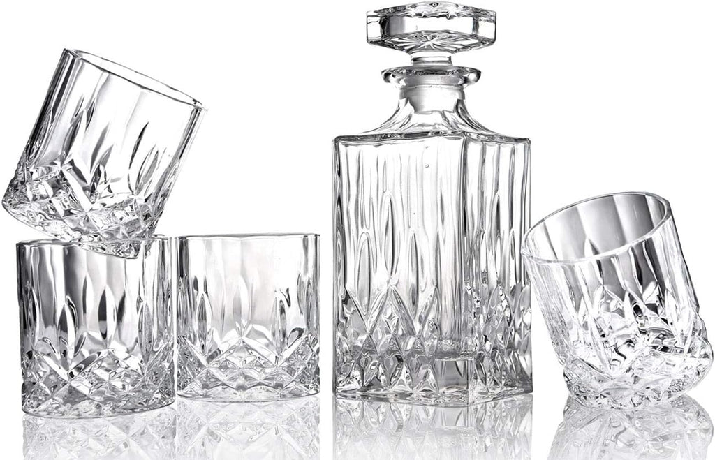 5PC Crystal Whiskey Decanter Set with 4 Glasses M2815