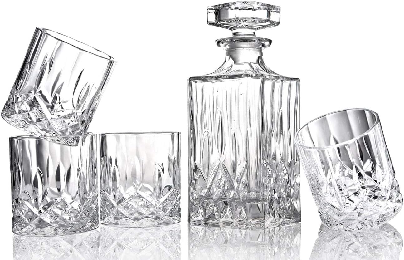 5PC Crystal Whiskey Decanter Set with 4 Glasses M2815