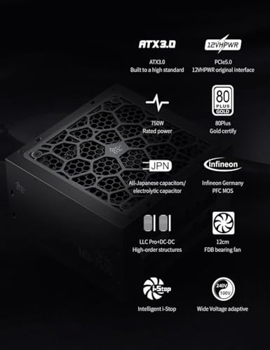 750W White 80 Plus Gold ATX 3.0 Power Supply U444588