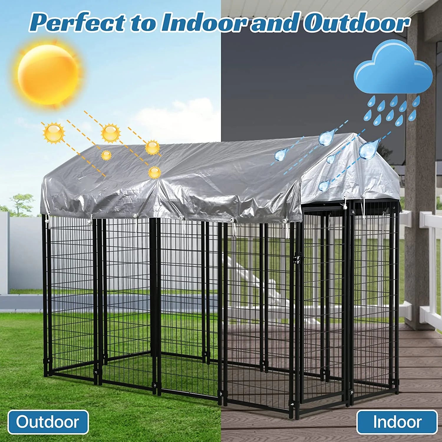 Extra Large Welded Wire Pet Playpen with UV Protection Waterproof Cover and Roof P258649