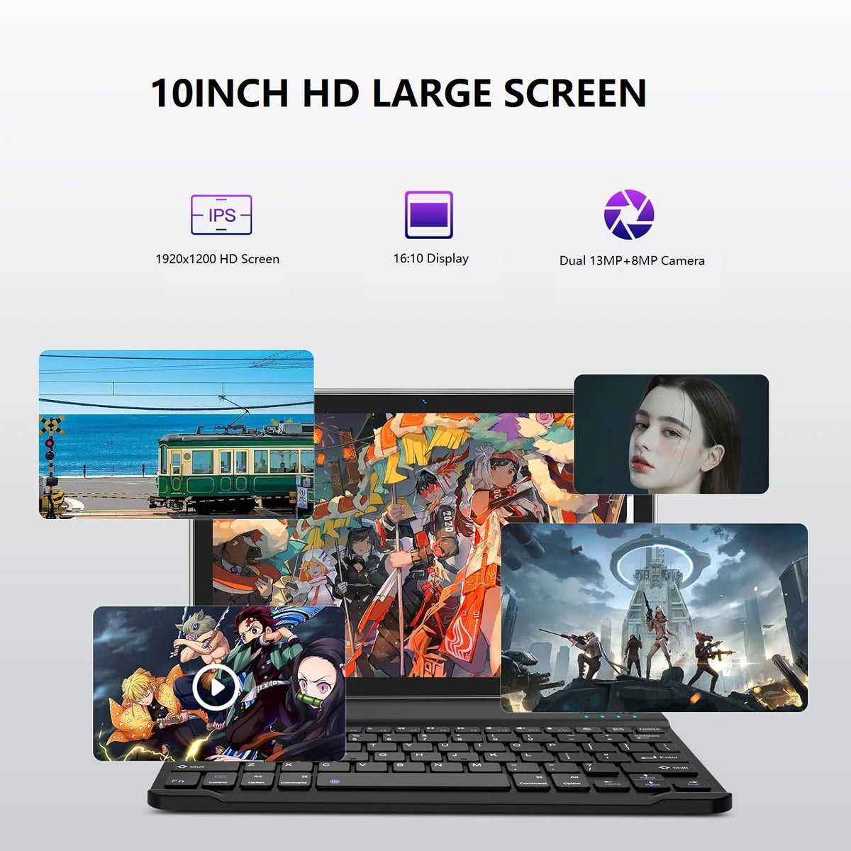 10 Inch Android Tablet with Keyboard, 128GB ROM + 16GB RAM, Octa-Core Processor R423