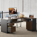 Gray L Shaped Desk with File Drawers, 63" x 47" Corner Desk with Monitor Stand Q241298