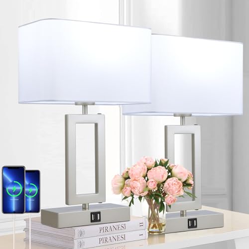Set of 2 Touch Control Table Lamps with USB Ports, 3-Way Dimmable, Gold and White H6399