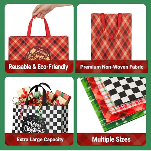 20 Pack Assorted Sizes Non-Woven Christmas Gift Bags with Handle K637
