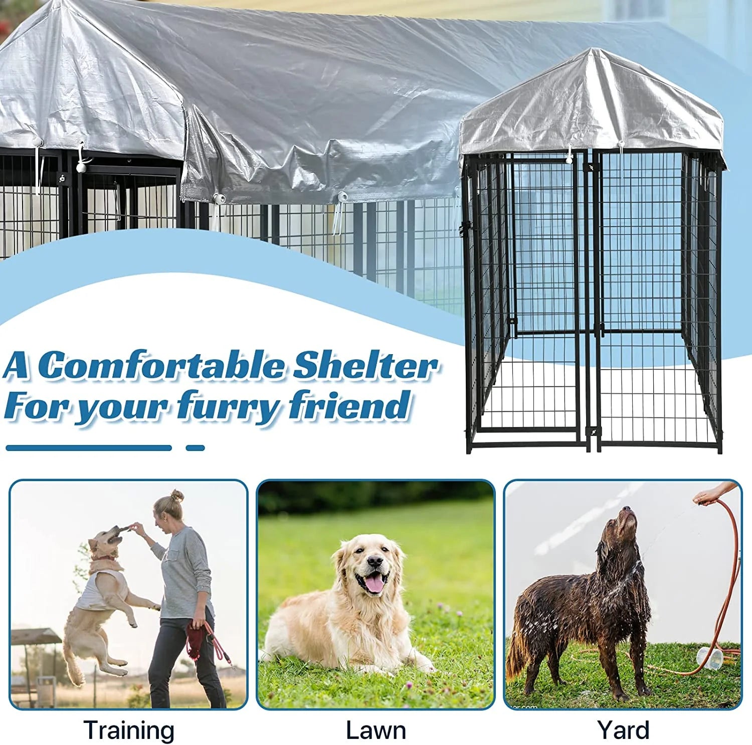 Extra Large Welded Wire Pet Playpen with UV Protection Waterproof Cover and Roof P258649