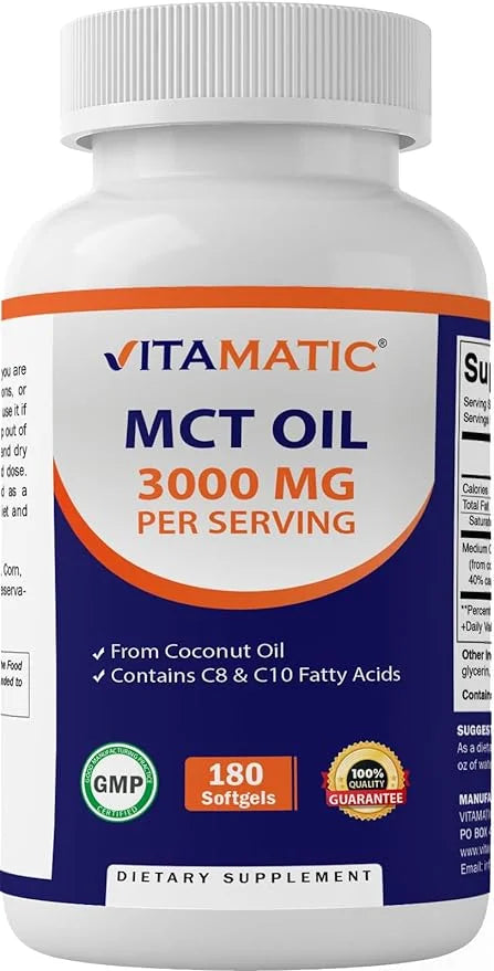 2 Packs MCT Oil Capsules 3000 mg per Serving 180 Softgels from Coconut Oil J842