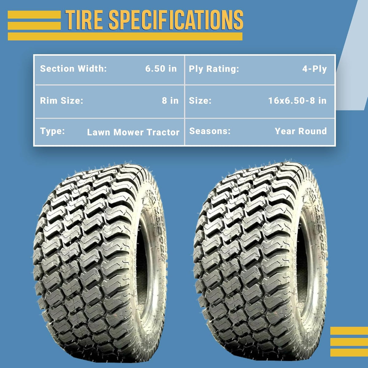 16x6.50-8 Lawn Tractor Turf Tire 4 Ply Rated I20355