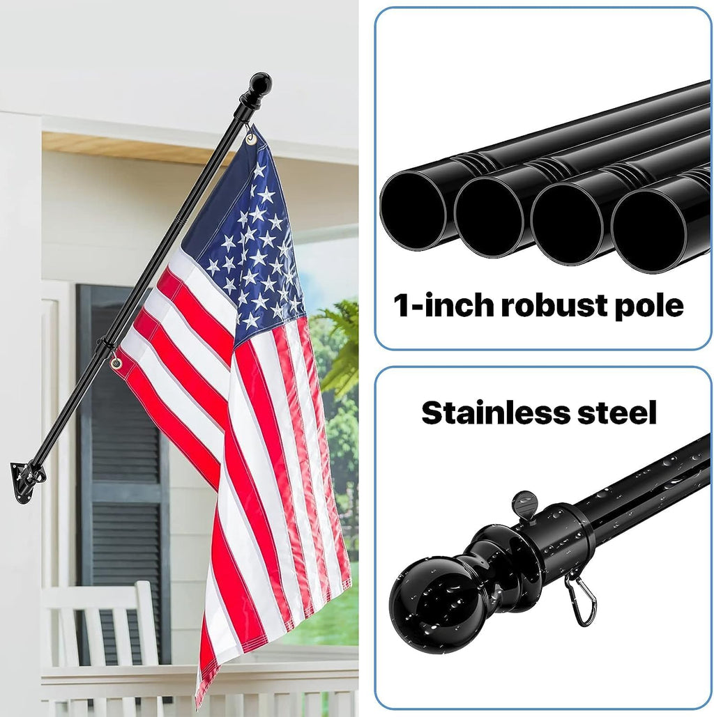 6FT Metal Flag Pole with Two-Position Bracket Holders Black P552