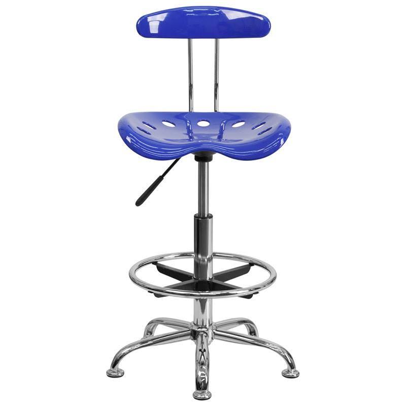 Nautical Blue and Chrome Drafting Stool with Tractor Seat U673943