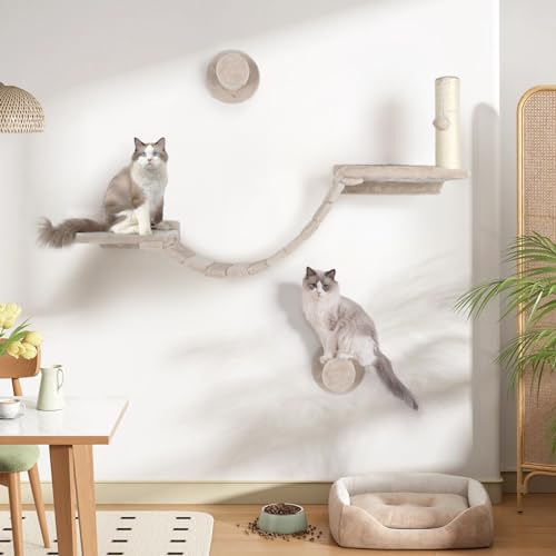 7 Pcs Cat Wall Shelves Set with Sisal Scratcher Post G720