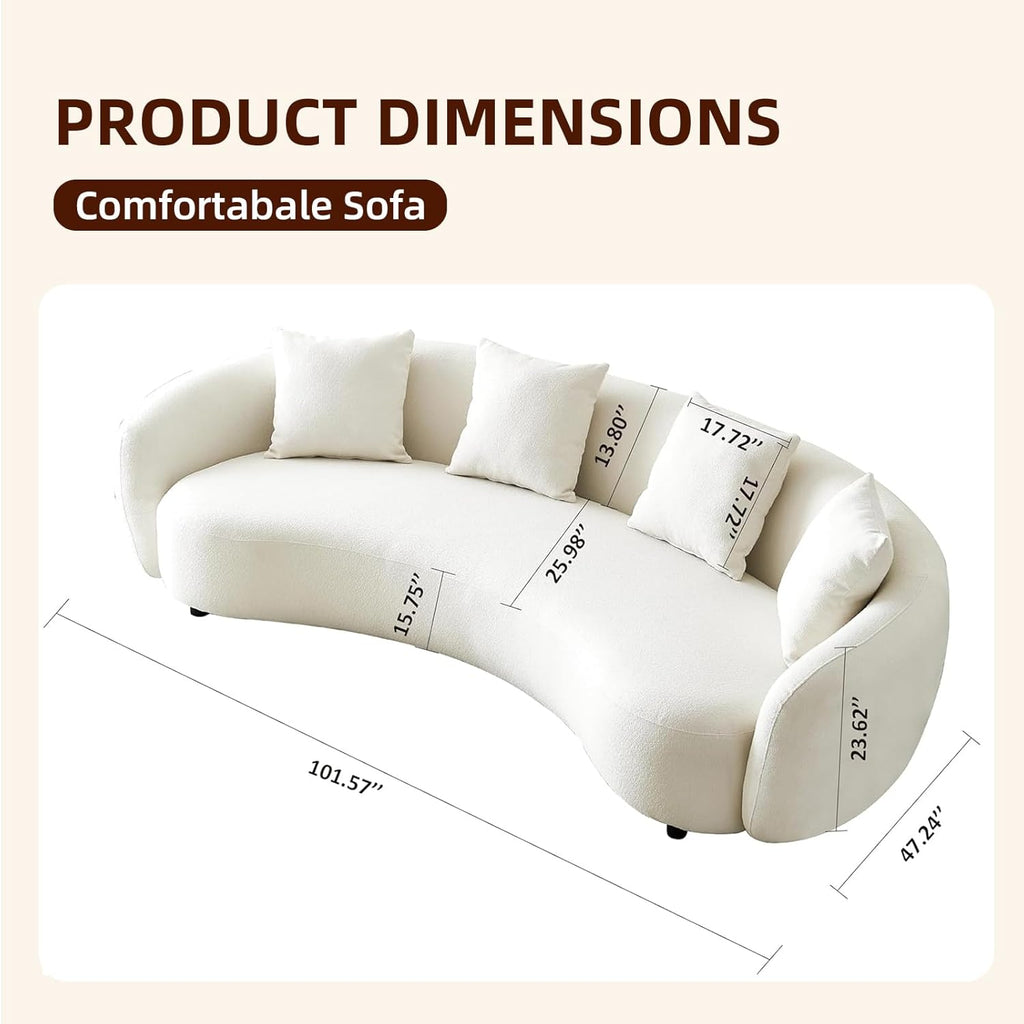 Teddy Fabric Curved Half Moon Sectional 4-Seat Sofa Couch with 4 Throw Pillows E26282