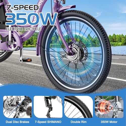 350W 36V 7 Speeds 3 Wheels Electric Tricycle with Large Basket P7671