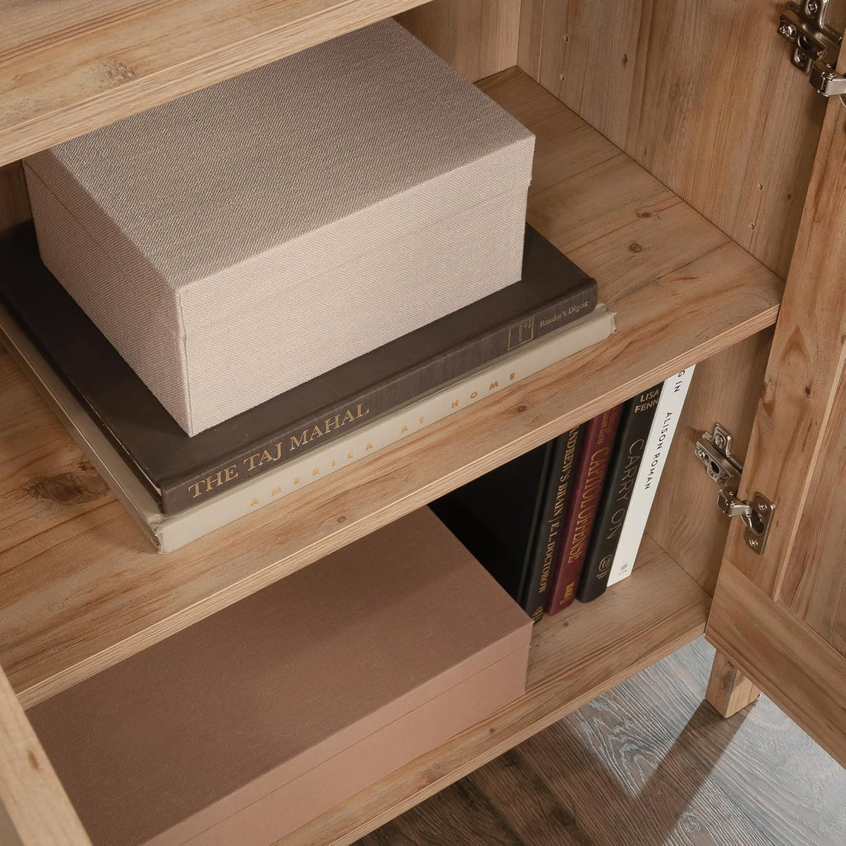 Khaki Pine Finish Bookcase with Doors B981269