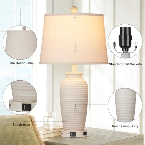 Set of 2 25" Touch Control Table Lamps with USB A+C Ports & AC Outlet U317