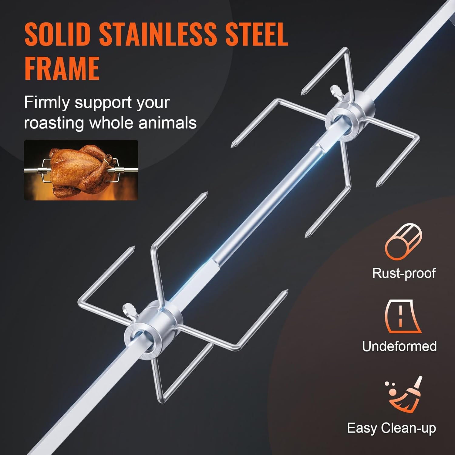 Heavy Duty Stainless Steel Grill Rotisserie Kit with 9W Motor - 32-Inch Hexagon Spit Rod - 26 Lbs Capacity O24442