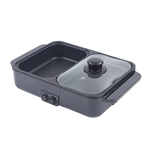 2 in 1 Portable Electric Non-Stick Hot Pot BBQ Grill Pan 110V 1200W Black Z142