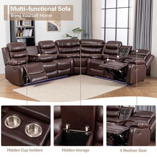 White PU Leather L-Shaped 9 Seater Reclining Sectional Sofa with LED Light Q98840