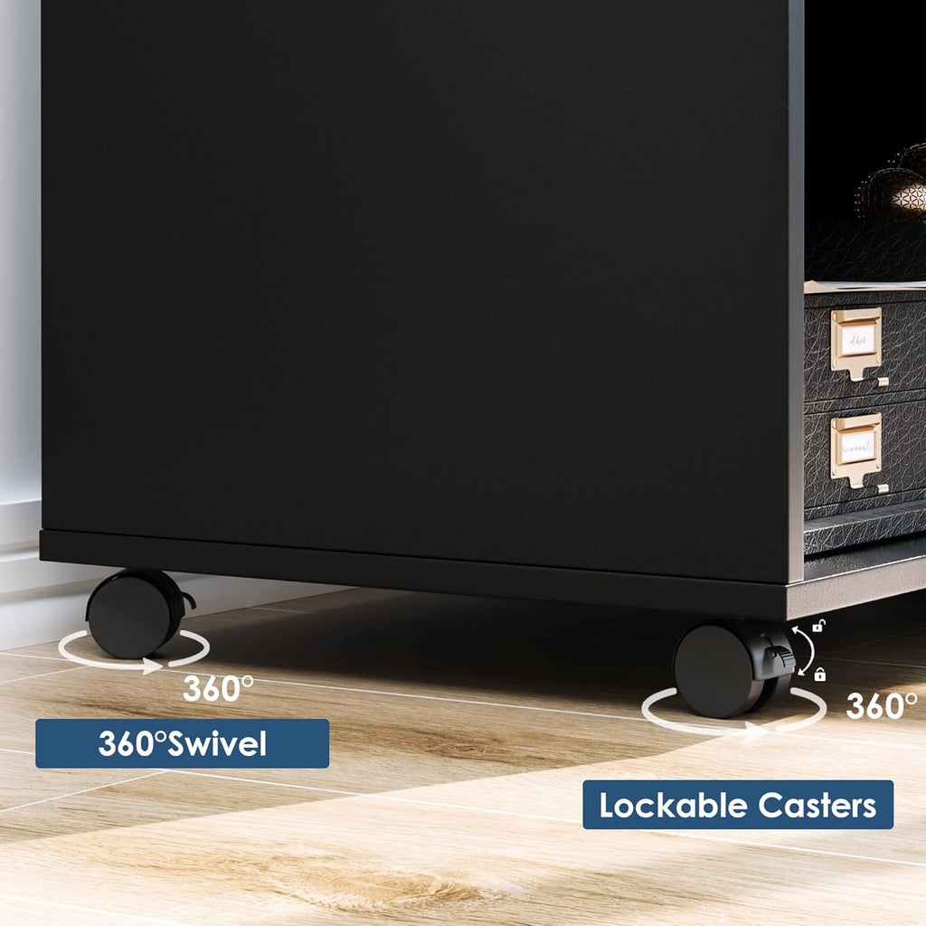Black Wood Lateral File Cabinet with Lock I37452