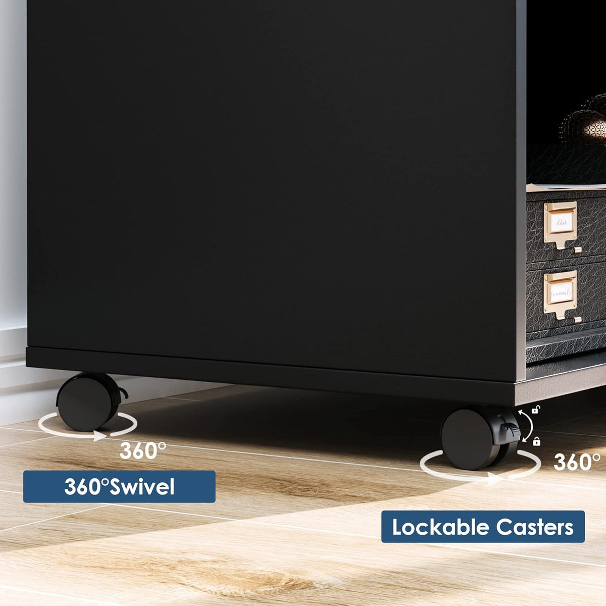 Black Wood Lateral File Cabinet with Lock I37452
