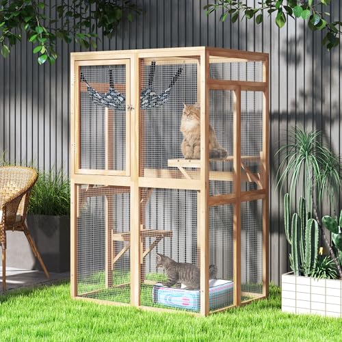 White Wooden Cat Enclosure with 3 Platforms M25987